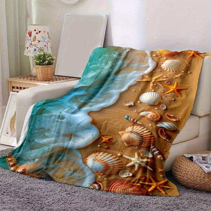 1pc. Beach Themed Seashell Starfish Coastal Decorative Blanket for Home Office Outdoor