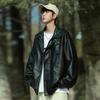 Осенняя новая кожаная куртка мужская в гонконгском стиле, свободная повседневная спортивная куртка однотонная с лацканами, мужская тенденция