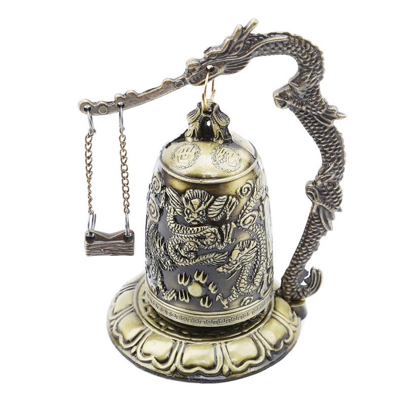 Antique Home Vintage Bronze Lock Dragon Carved Buddhist Bell Chinese Geomantic Artware Decoration