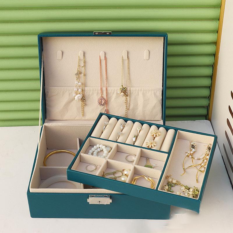 Коробка для хранения украшений Большая вместимость Женские кольца Серьги Ожерелье Браслет Отделка Коробка для украшений Креативная двойная с замками