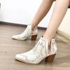 Женские сапоги модная обувь для женщин рукав осень острый нос вышивка однотонный короткий бочонок толстый каблук голый красный белый