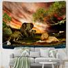 Wildlife by the River Tapestry Jaguar Lion Elephant Wall Hanging Bohemian Moon Psychedelic Mandala Home Decor