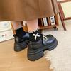 Platform Mary Jane Small Leather Shoes Women's Velcro British Style 2025 Autumn New Versatile Height Increasing Black Loafers