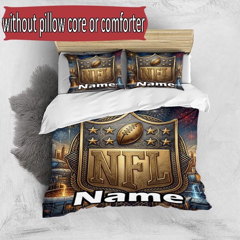 3pcs Duvet Cover Set (1*Duvet Cover + 2*Pillowcase, Without Core), Custom Name NFL Pattern Bedding Set, Home Bedroom Decor Gift