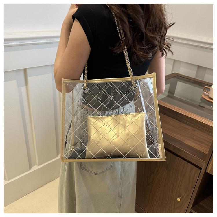 Весна 2024 Женская большая прозрачная сумка-тоут из ПВХ - Повседневная сумка через плечо, Летний тренд