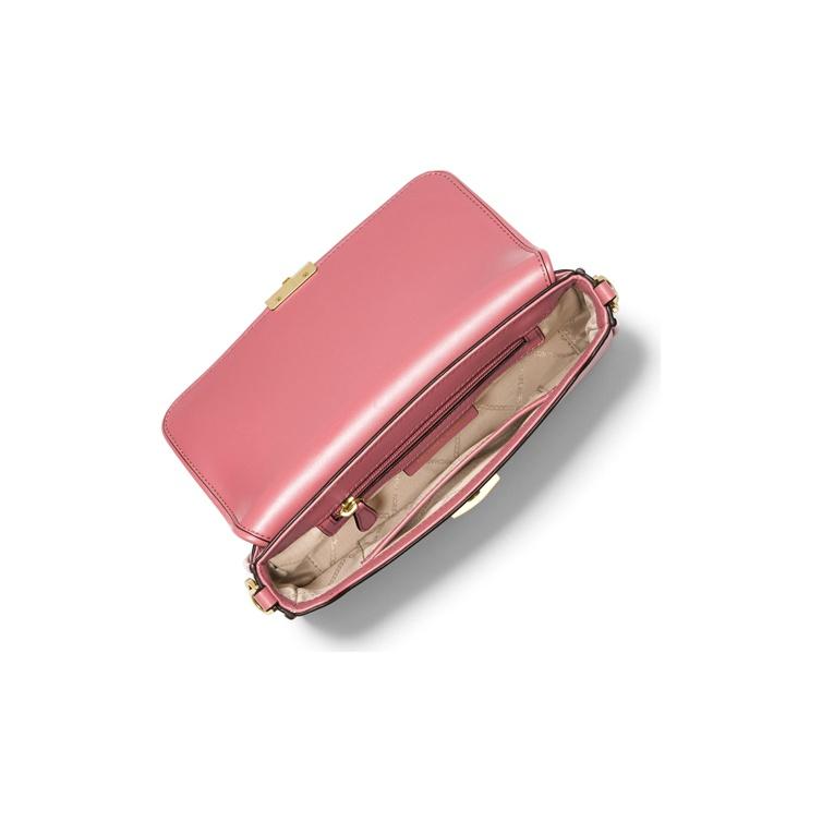 Michael Kors Mk Bradshaw Однотонная Сумка-багет из кожи с цепочкой и стеганой фактурой, с клапаном, с логотипом-буквой, Женские сумки, Светло-розовый 30S1G2BL1T-644
