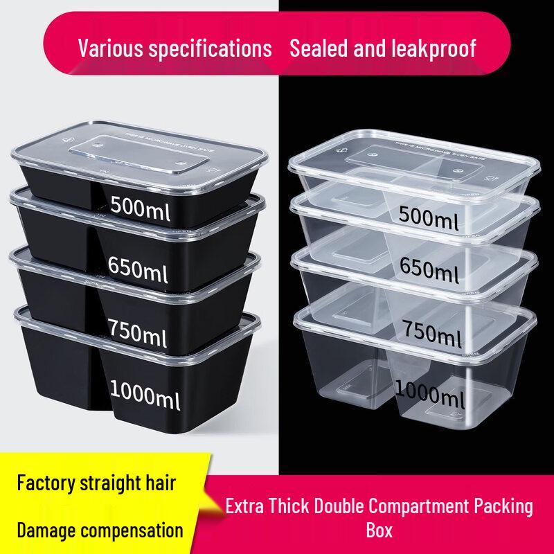 ZISIZ Disposable 2-Compartment Rectangular Lunch Boxes