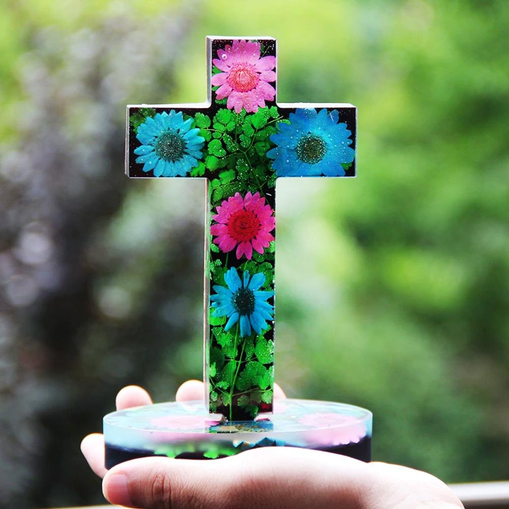 Crossed Silicone Molds Plaster Molds Resin Cross Shape Resin Creative Base With Silicone Castin R1J6