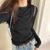 Women T-shirt Round Neck Long Sleeve Slim Fit Solid Color Tops Soft Stretchy Tee Shirt Work Party Casual Wear