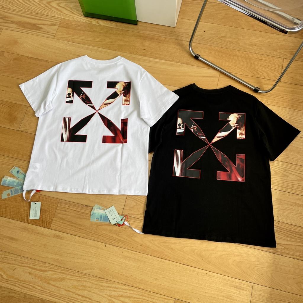 Off-White Лето 2025 года, новинка, классическая религиозная картина маслом Караваджо с принтом стрелы, классическая футболка с короткими рукавами для мужчин и женщин