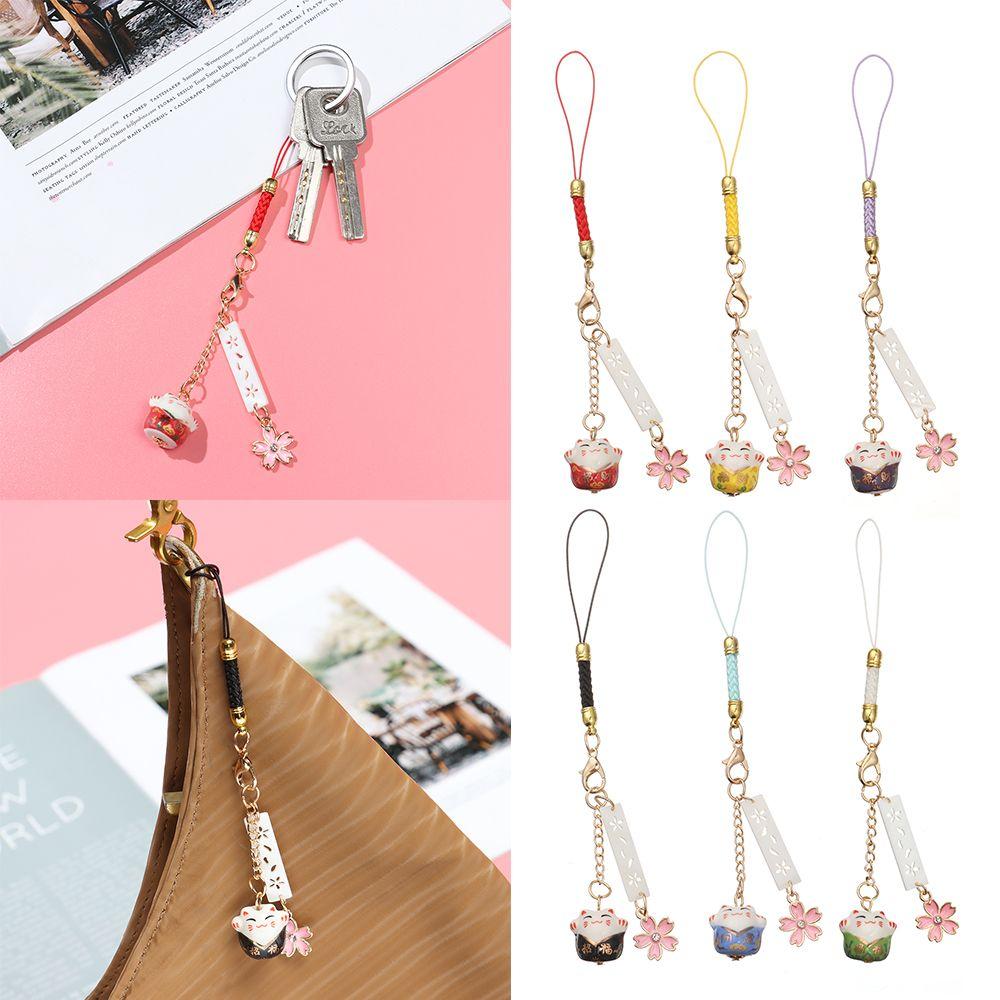 Blossoms Keychain Wrist Rope Anti-lost Lanyard Sakura Lucky Cat Phone Lanyard Phone Strap Lanyard