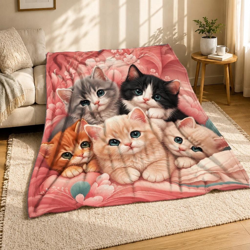 Mysterious Black Cat Portrait Coral Fleece Blanket Gothic Pet Decor