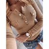 Autumn New Women Casual Button Down T-shirt Long Sleeve Slim Solid Color Plus Size Top