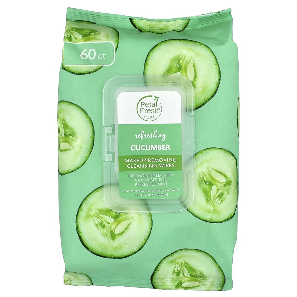 Petal Fresh Очищающие салфетки для снятия макияжа, Освежающий огурец, 60 штук