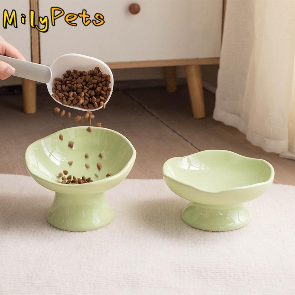 Cute Non-slip Base Petal Ceramic Cat Bowl High Foot Tilted Angle Elevated Cat Bowl Ergonomic Anti-Tip Cat Bowl Senior Pets