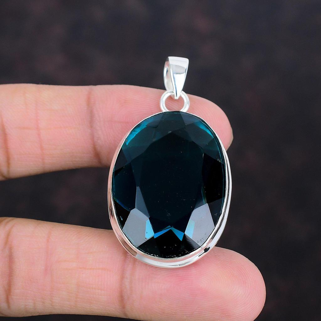 Faceted Indicolite Pendant 925 Sterling Silver Pendant Handmade Jewelry Real Gemstone Pendant Silver Jewelry For Gifts Unique Style Pendant