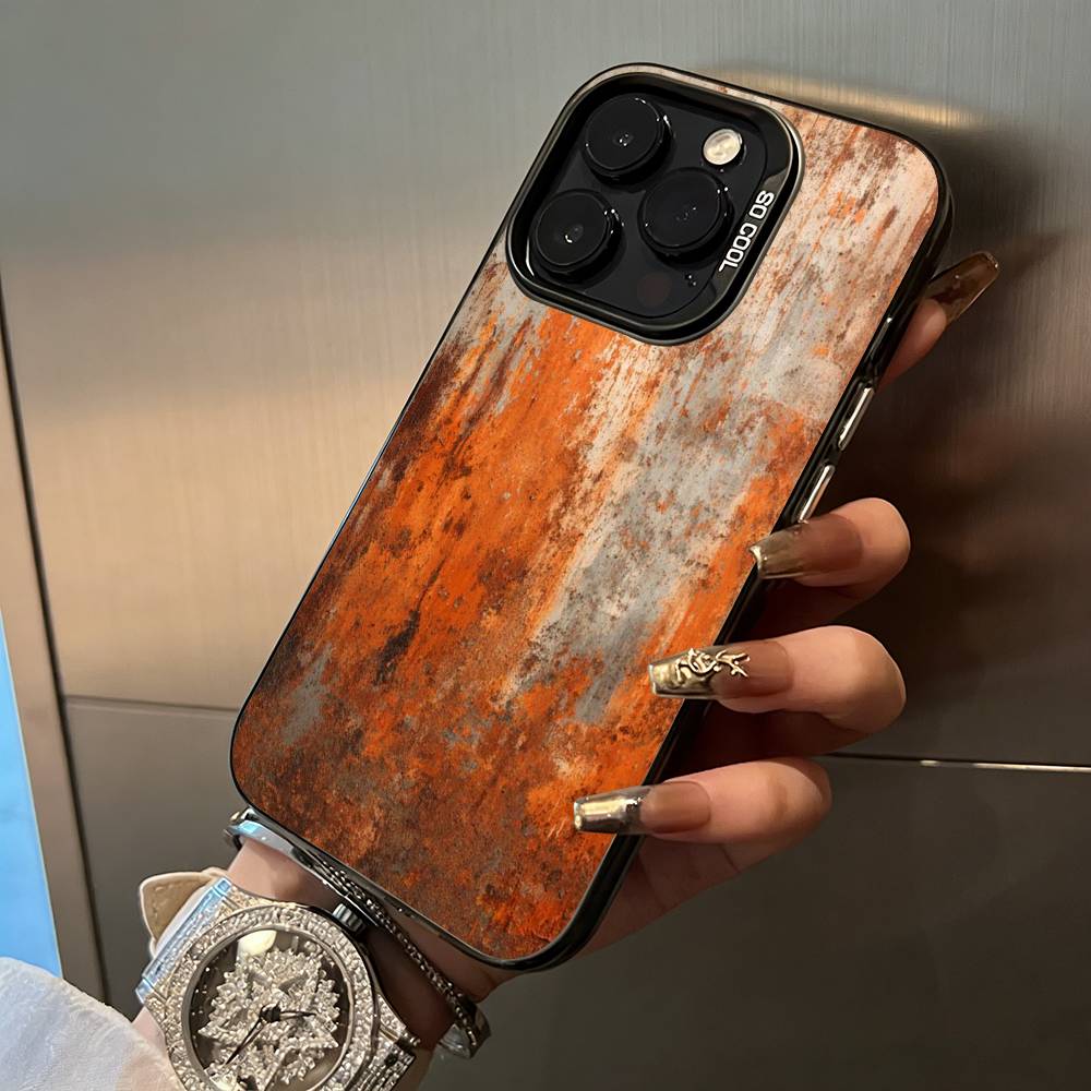 Натуральный- ржавый- текстурный Чехол для телефона Для iPhone 17,16,15,14,13,12,11 Plus Pro Max Цветной Серебристый Чехол для телефона