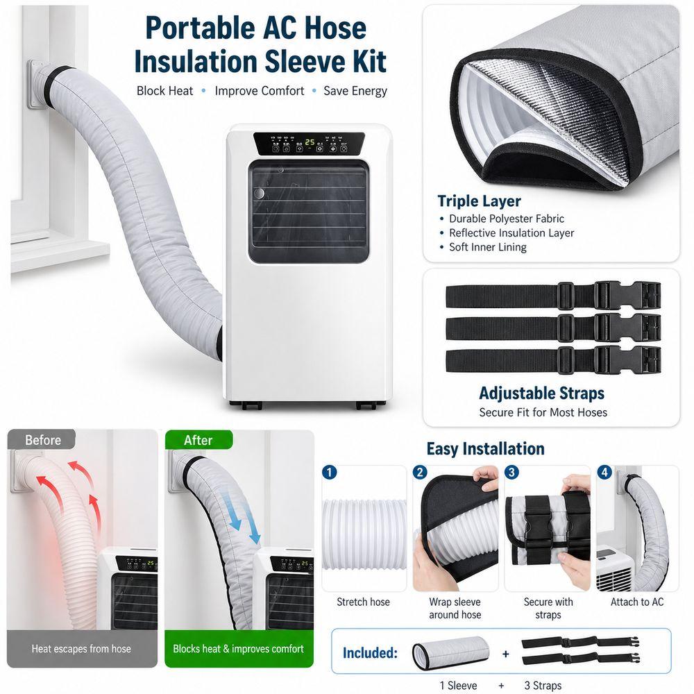 Adjustable Straps Air Conditioner Hose Cover Portable Exhaust Hose Cover Indoor Cooling