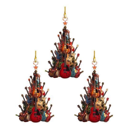 Guitar Christmas Tree Ornament 2D Acrylic Rockin' Around The Guitar Ornament Musical Instrument Hanging Decoration