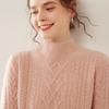 2025 Women's Autumn/Winter Semi-High Neck Cashmere Sweater - Fashionable Solid Color, Three-Ply, Regular Shoulder, Thick Cable Knit.