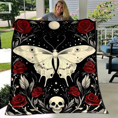 1pc. Gothic Butterfly & Rose Moon Stars Skull Heart Outdoor Blanket Home Office