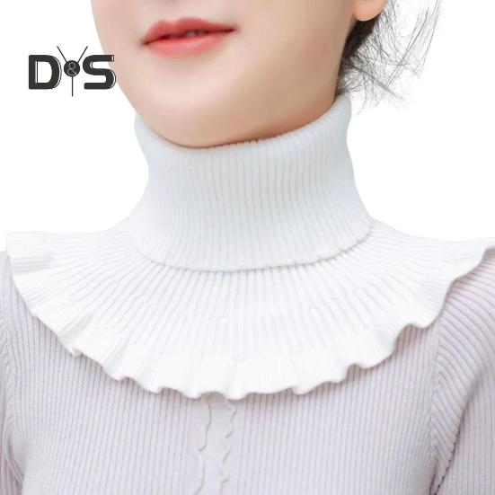 Женский искусственный шарф с высоким воротником, ребристая текстура, отделка оборками, однотонный вязаный воротник, осень-зима, утолщенный теплый искусственный воротник