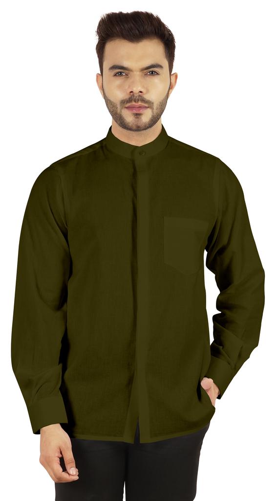 BestMan Мужская однотонная рубашка на пуговицах с китайским воротником и планкой спереди для формального случая