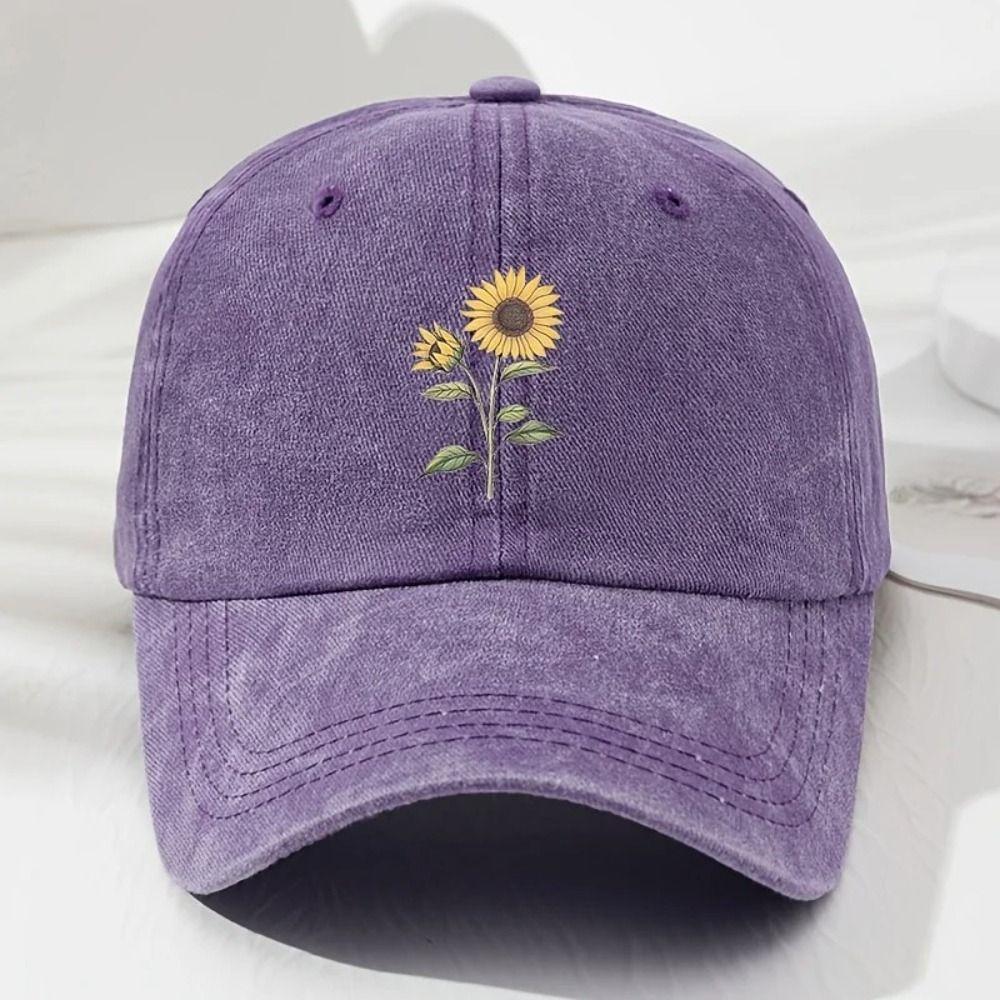 Sunflower Printed Baseball Cap Distressed Travel Hat Vintage Dad Hat For Women Man