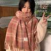 Warm Winter Plaid Scarf Rose Pink Pashmina New Long Tassel Scarves  Women