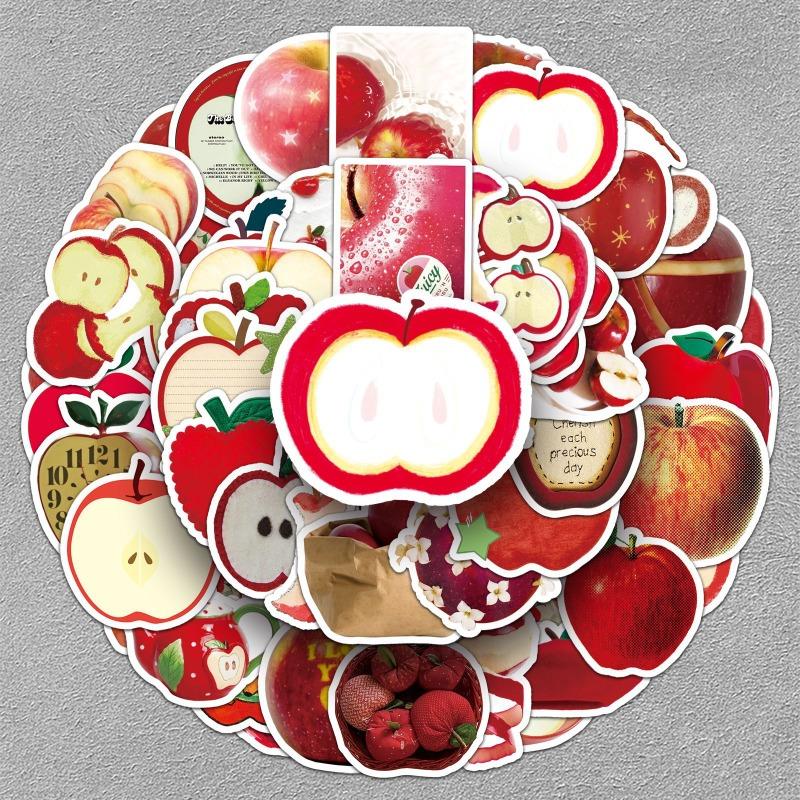 50 Sheets Apple Theme Stickers Kawaii Fruit Waterproof Decals for Journaling Cute Pastel Phone Case DIY Ins Scrapbook Supplies