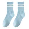 1 Pair Women Socks Mid-tube No Odor Striped Contrast Color High Elasticity Anti-slip Breathable Soft