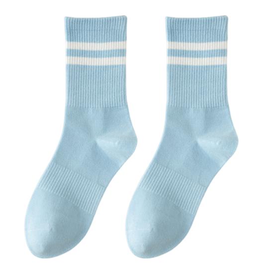 1 Pair Women Socks Mid-tube No Odor Striped Contrast Color High Elasticity Anti-slip Breathable Soft