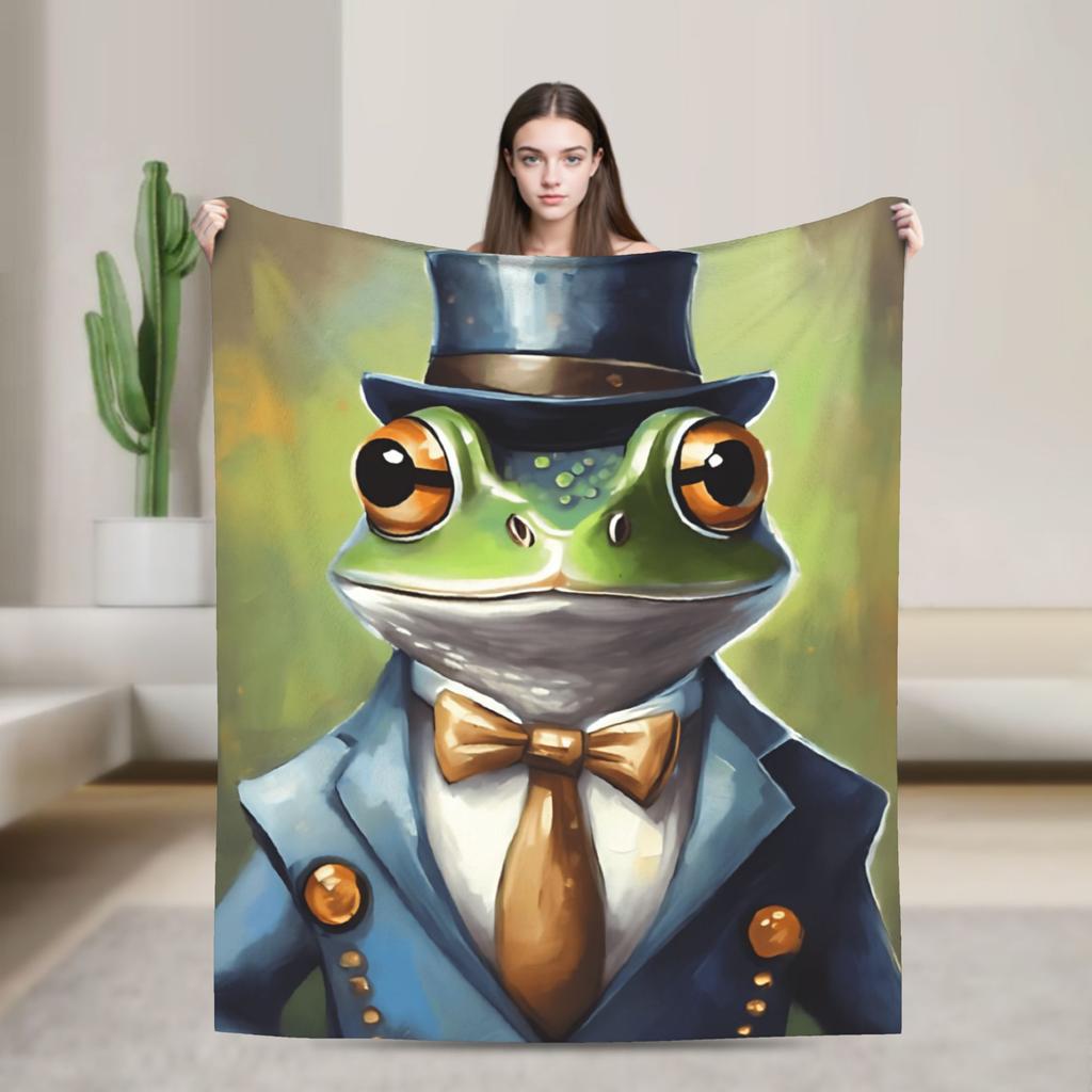 Gentleman Frog Blankets Super Warm Funny Plush Throw Blanket For Girls Boys Home Decor Flannel Bedspread Bed Cover