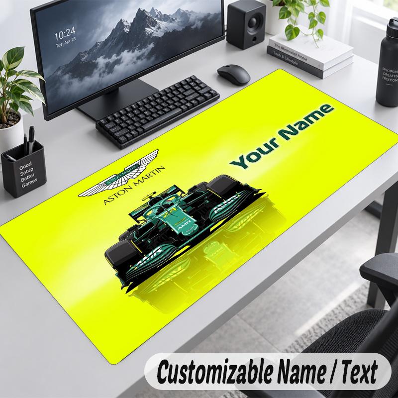 Aston Martin F1 Team Personalized Large Mouse Pad Custom Name Text Extended Desk Mat Gaming Mousepad