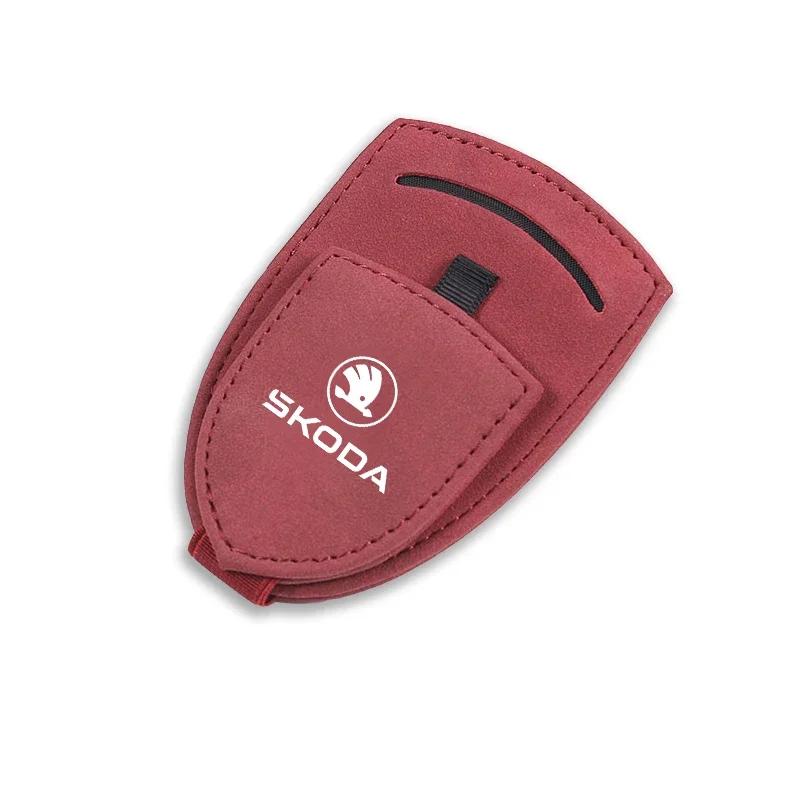 Car Suede Glasses Clip Sun Visor Sunglasses Clamp Holder For Skoda Octavia Superb Rapid Kodiaq Karoq Fabia Kamiq Enyaq Citigo RS