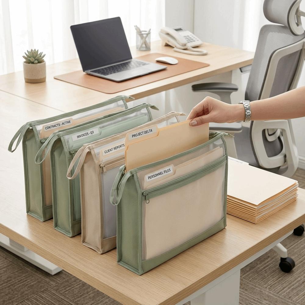Transparent Mesh File Bag Double Layer Subject File Bag School Handheld Bag Travel