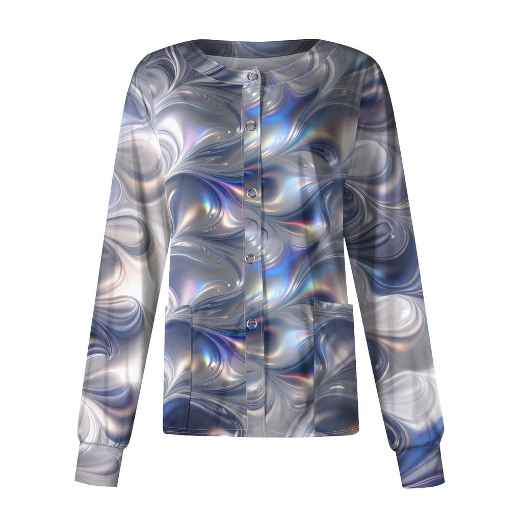 Женский рабочий однобортный защитный комбинезон с длинным рукавом и напечатанным карманом, воротником-стойкой, кардиган, куртка, топ