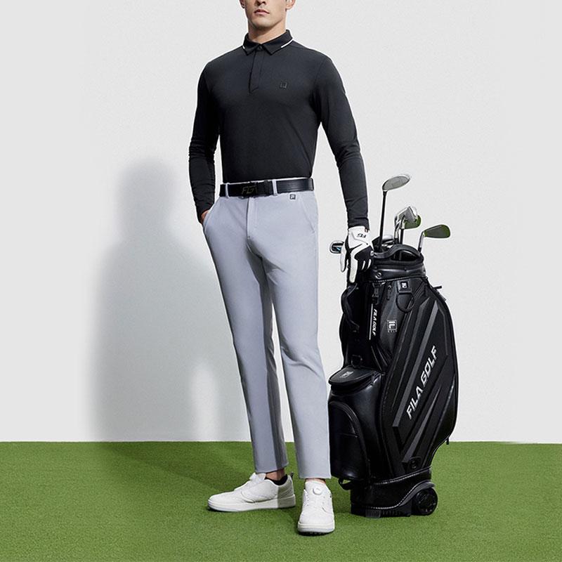 Fila Поло с длинным рукавом Golf Series однотонное Elite Мужские топы Насыщенно-черный A11M345209FBK