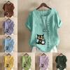 Women's Fashion Alarm Clock Black Cat Prined Short Sleeve T-shirt Loose Cotton Shirt Casual Loose Summer Blouse Tops Plus Size