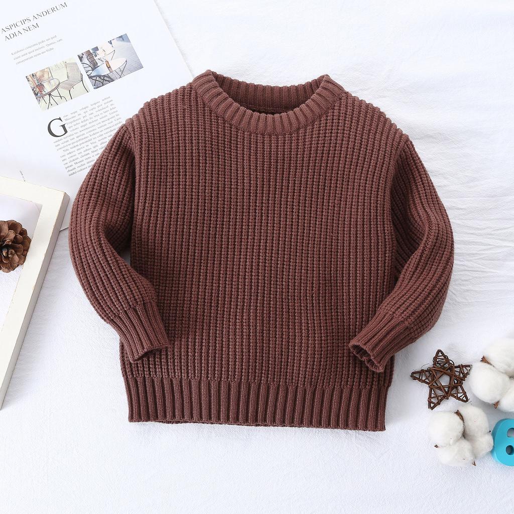 Autumn Baby Girls Boys Sweaters Coat Kids Knitting Pullovers Tops Baby Boys Girls Solid Color Basic Cotton Long Sleeve Sweater