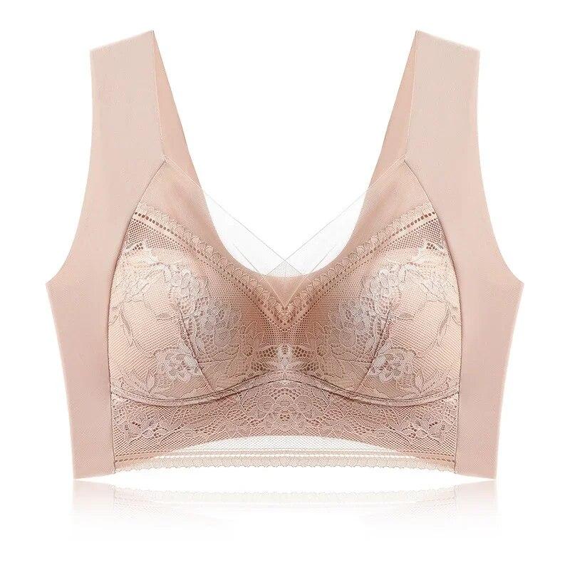Sexy Lace Bras for Women Perspective Full Cup Solid Color Brassiere V-Neck Seamless Crop Top Female Push Up Breathable Lingerie