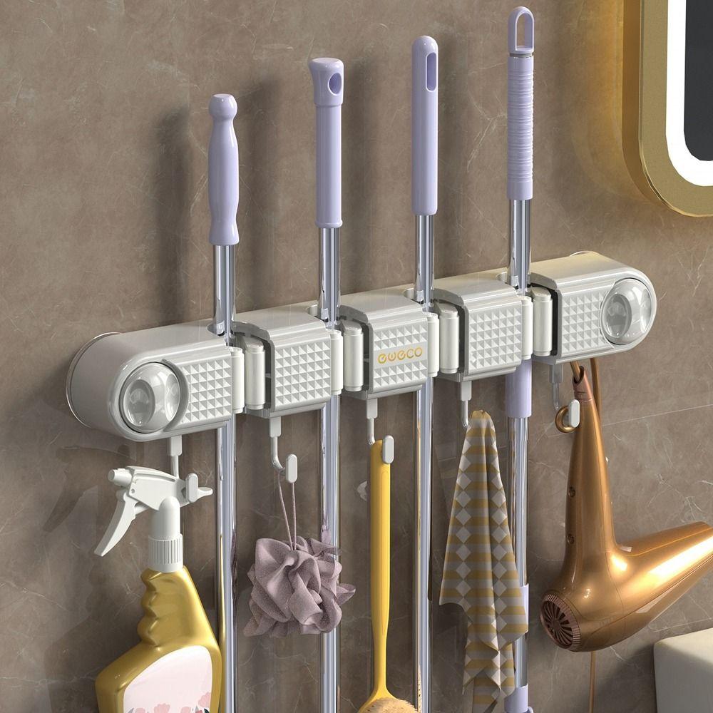 Non Punching Mop Clip Rack Plastic Broom Mop Holder Multifunctional Broom Hanger for Home