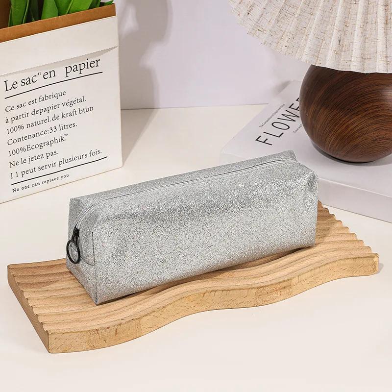 Пенал с блестками, пенал-косметичка, однотонный, большой вместимости, с пайетками, школьные принадлежности, пенал для девочек