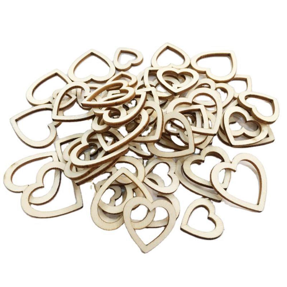 100 Pcs/set Hollowed  Peach  Heart-shaped  Wooden  Pieces Natural Wood-color Style Crafts Ornaments Carved Painted Diy Material