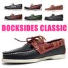 Men Women Genuine Leather Docksides Classic Boat Shoes,Homme Femme Navy Blue-Red Plus Size 36-46 Brand Flats Loafers A085