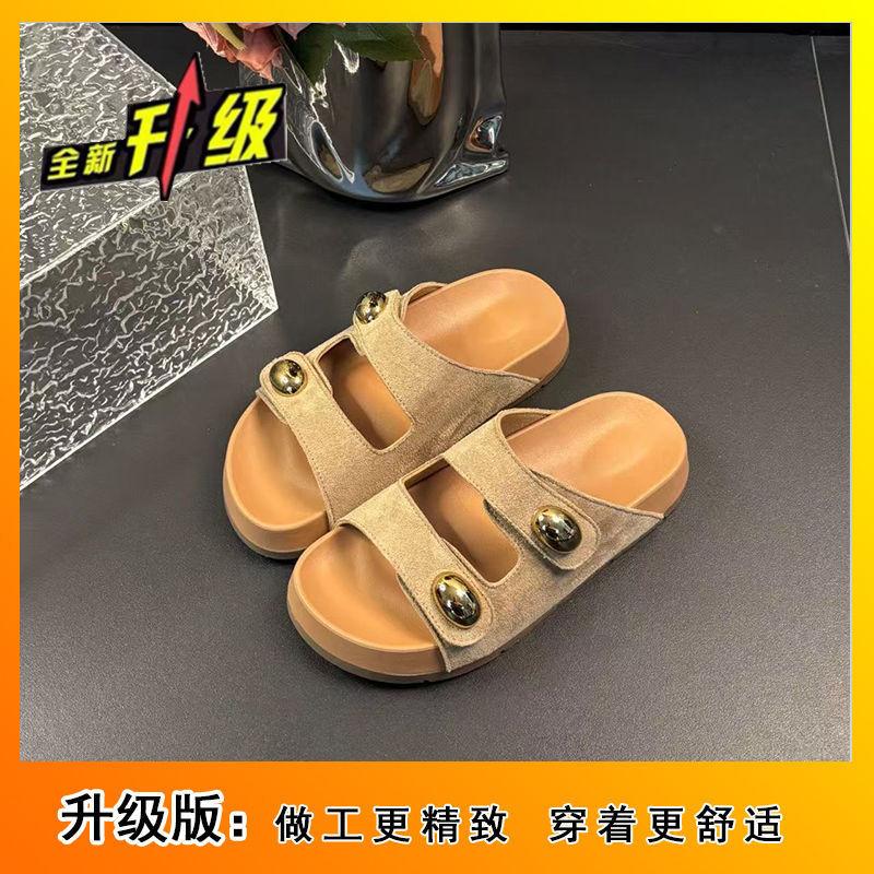 Пляжный отдых одно слово швабра легкая мягкая подошва липучка крутые тапочки женская уличная обувь 2025 лето новинка для выхода толстая подошва