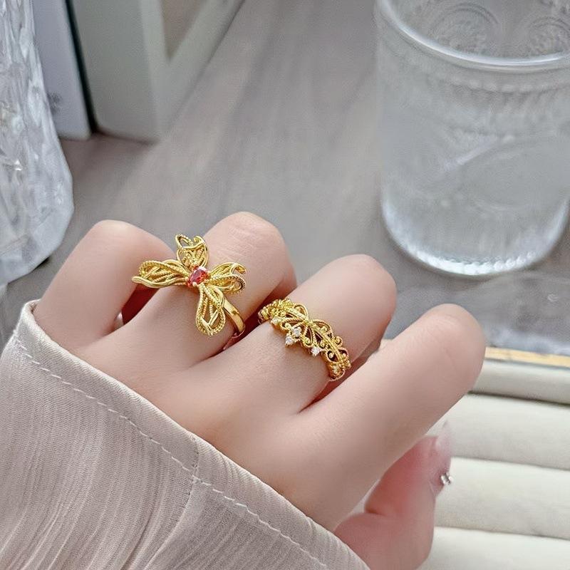 Средневековая Роскошь Высококлассное Ажурное Кольцо Открытое Кольцо Бабочка Женственность Нишевый Дизайн Ретро Кольцо