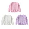 1-7 Years Kids Girls Knitted Hollow Button Cardign Top Long Sleeve Coat