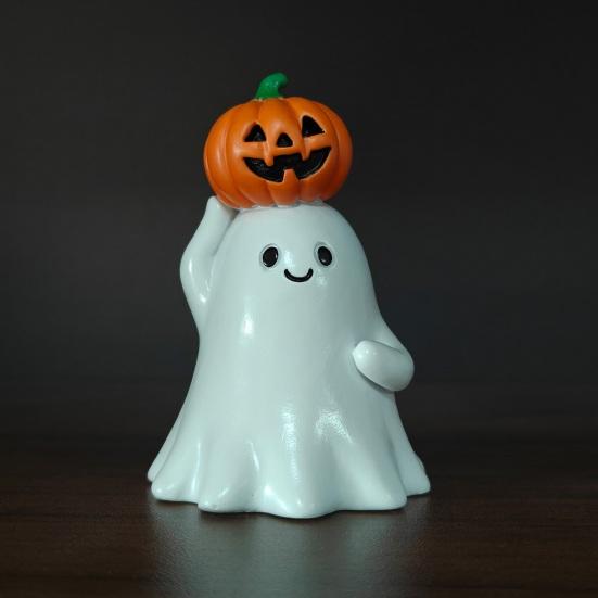 Halloween Ghost Figurine Cute Ghost Holding Heart/Pumpkin Statue Desktop Small Resin Ghost Ornament for Home Office Kitchen Tabletop Decor