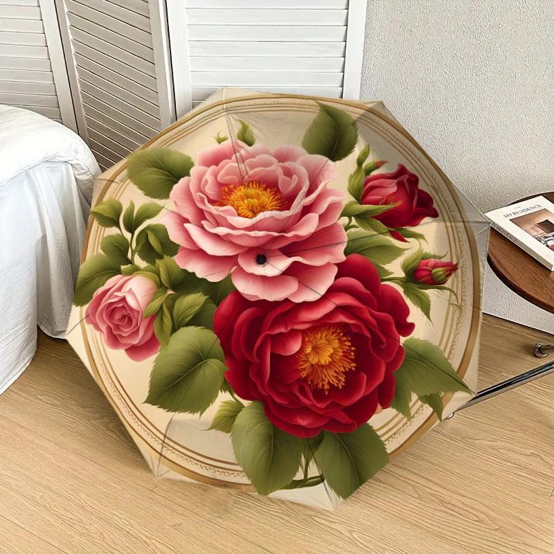 1pc Vintage Floral Bouquet Umbrella with Plastic Handle,Suitable for All Seasons Home Travel Outdoor UmbrellaDD1252